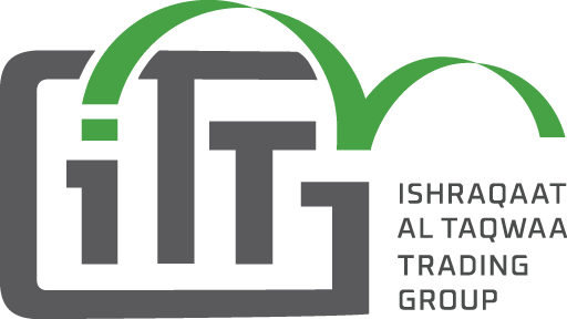 Logo of ishraqaat al taqwaa trading group featuring stylized gray "it" initials under two green arches, with the company name written below.