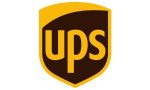 Ups logo featuring the letters "ups" in white on a gold shield with a brown background.