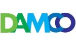 Logo of damoo featuring bold, colorful letters in shades of green, blue, and purple.